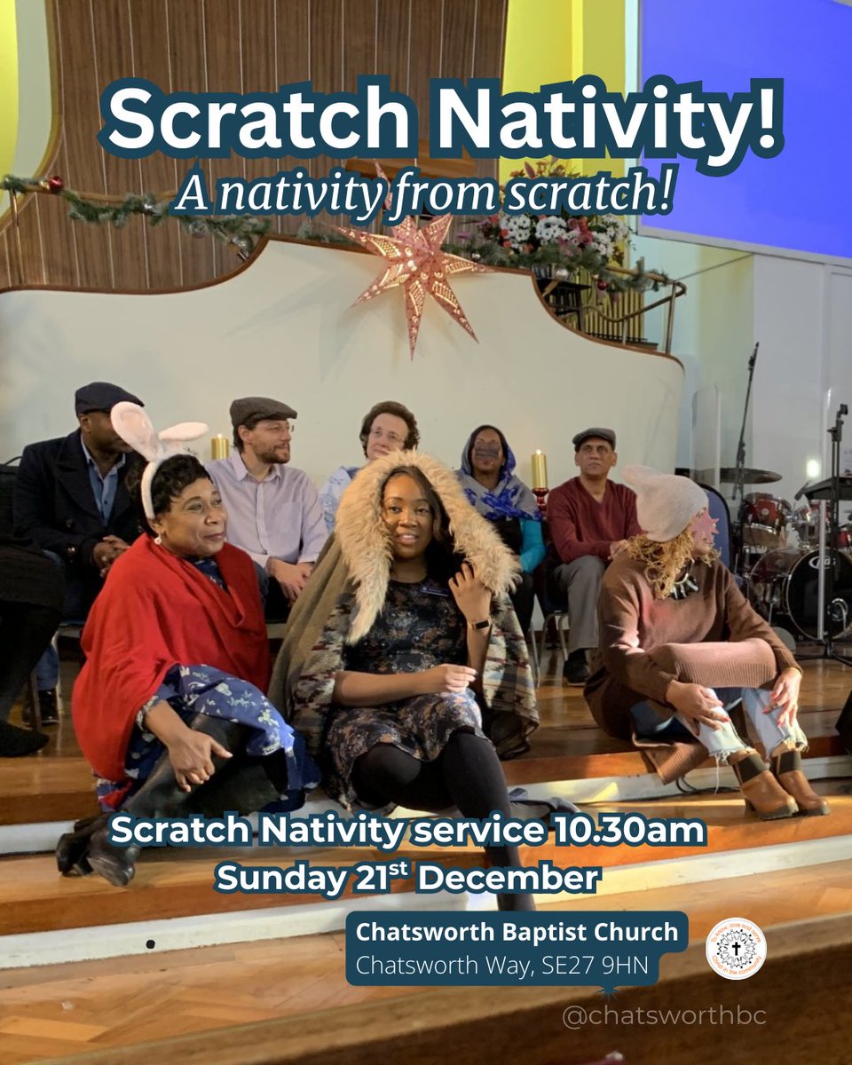 ChatsworthBC's tweet photo. It's our Scratch Nativity service on Sunday!
An interactive unrehearsed Christmas drama involving the congregation - both young & old! Simple props are used for costumes.
Sunday 10.30am.
#westnorwood #nativityservice https://t.co/7OJhsD60M1