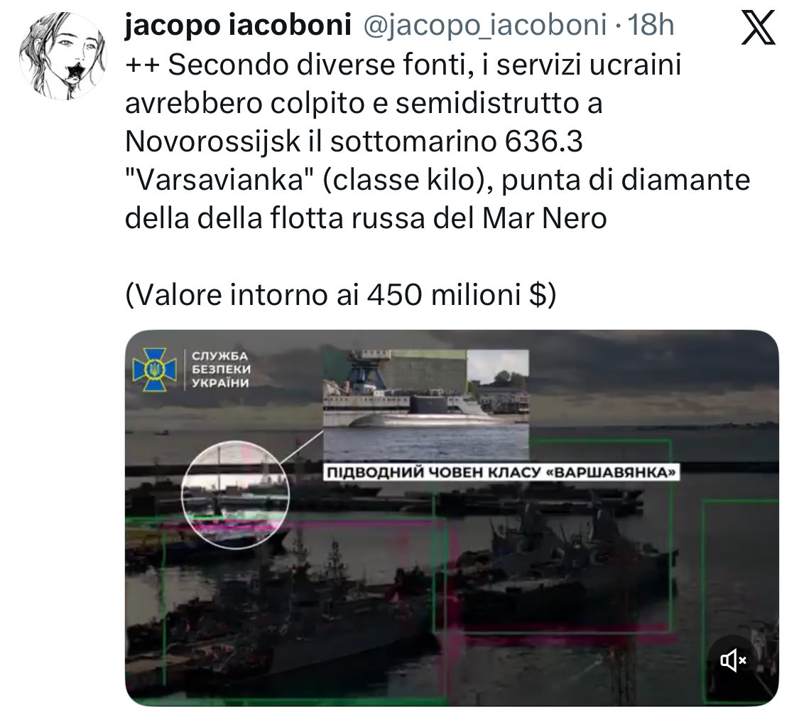 k_arsenale's tweet image. #JacopoIacoboni si trastulla con il video Made in #Kiev, dell’esplosione di un sottomarino russo attraccato al pontile nella base di #Novorossijsk. Ma nel video esplode solo la banchina e non certo un sommergibile carico di missili.
Trovate un lavoro a quest’uomo !!