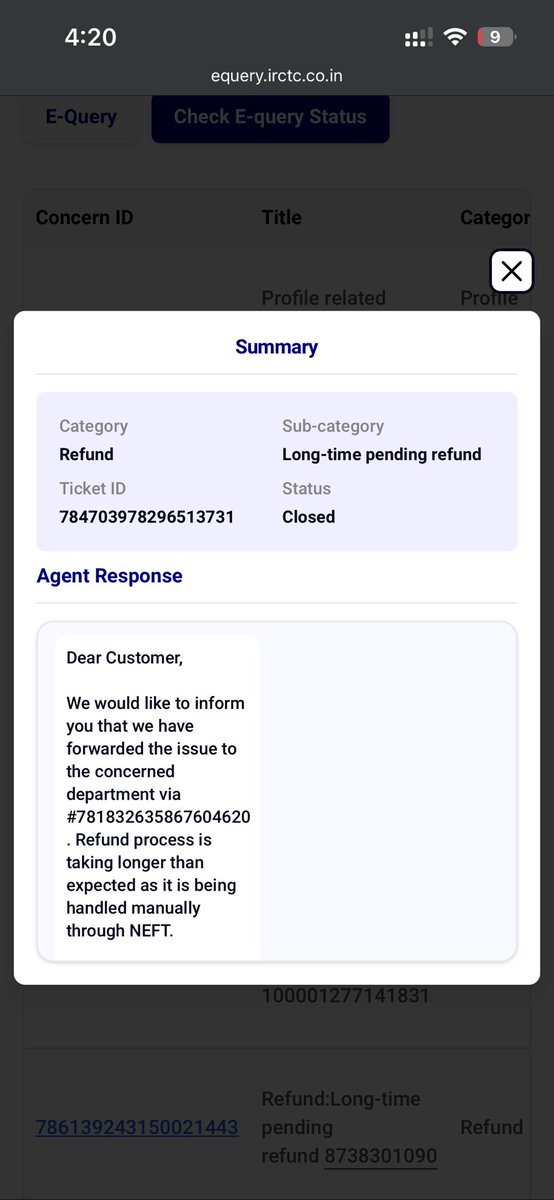 ak190732's tweet photo. @IRCTCofficial @RailwaySeva @RailMinIndia My refund for PNR 8738301090 cancelled on 17
Nov is still not received.
Transaction ID 100006058580717.

Please escalate. Username Ak190732.
It’s been a month tried raising query getting same reply from past 2 weeks. https://t.co/89lJfTadH1
