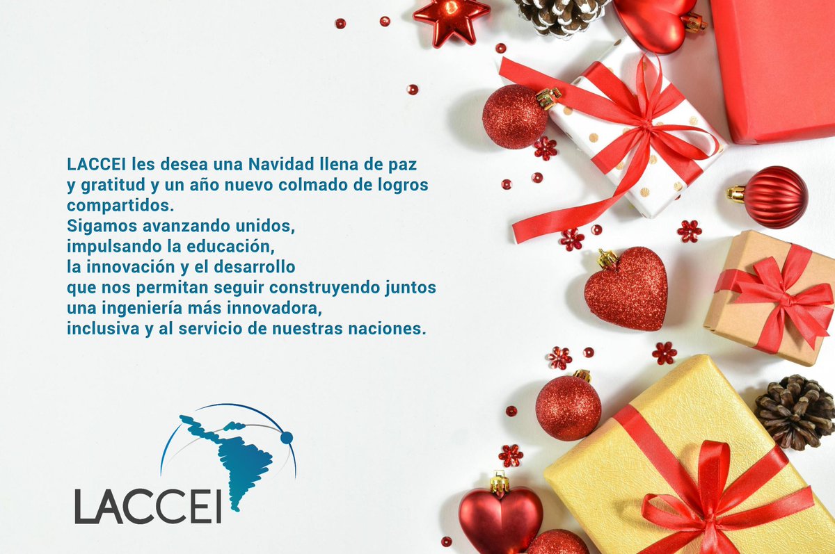 laccei's tweet photo. Con gratitud por un año de aprendizaje y colaboración, LACCEI comparte su tarjeta de Navidad con toda la comunidad académica.
Que estas fiestas estén llenas de paz, alegría e inspiración.
 ¡Feliz Navidad y Próspero Año Nuevo! https://t.co/rjhCjzrKzg