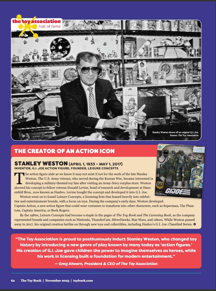 𝐒𝐭𝐚𝐧𝐥𝐞𝐲 𝐖𝐞𝐬𝐭𝐨𝐧, creador de 𝐆.𝐈. 𝐉𝐨𝐞, entra en el 𝐓𝐨𝐲 𝐈𝐧𝐝𝐮𝐬𝐭𝐫𝐲 𝐇𝐚𝐥𝐥 𝐨𝐟 𝐅𝐚𝐦𝐞. ¡Su legado sigue inspirando generaciones! 🧸⚔️ #GIJoe #ToyHallOfFame
Gracias a <a href="/EstudiosAndro/">Estudios Andro</a> por avisarnos