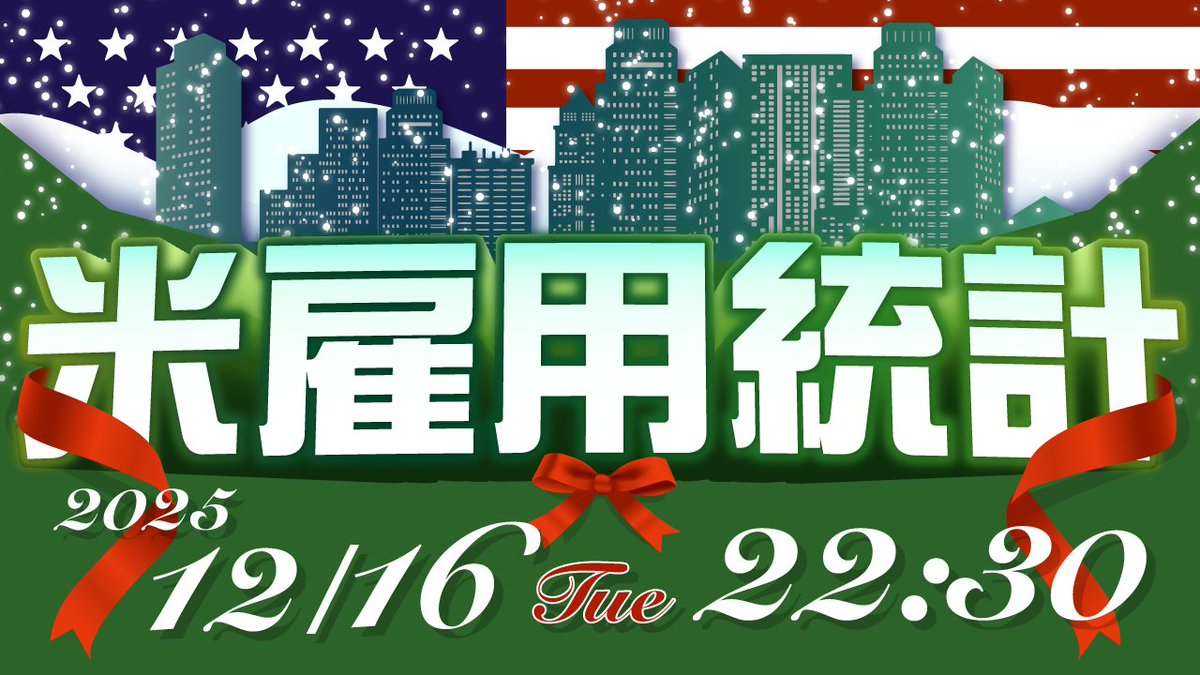 ━━━━━━━━━━━⭐ ／ 🗣️ 予想動画公開中！ ＼ ⭐━━━━━━━━━━ 本日22:30～ 米雇用統計が発表される予定です📈  YouTubeにて 「【2025年12月16日発表】米雇用統計の予想と注目ポイント」（約5分）を公開中！ 発表前にぜひご覧ください🎬  🔗https://t.co ...