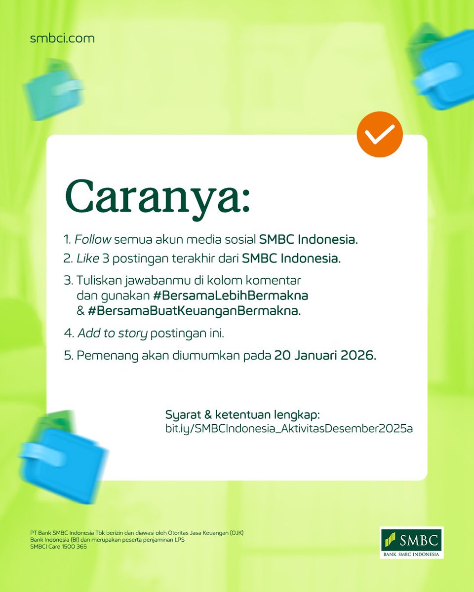 Menjelang akhir tahun, selalu ada cerita dan pelajaran yang layak dibagikan.

Setiap pengalaman di 2025 punya makna, besar atau kecil. Kami mengajakmu untuk berbagi pelajaran paling berkesan yang kamu dapatkan sepanjang tahun ini. Jawabanmu bisa jadi langkah kecil menuju tabungan