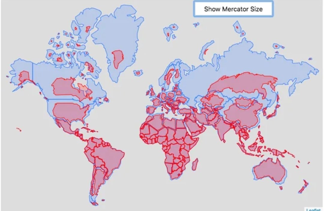 RedMaps11's tweet image. Mercator vs True Area: How the World Actually Changes Size