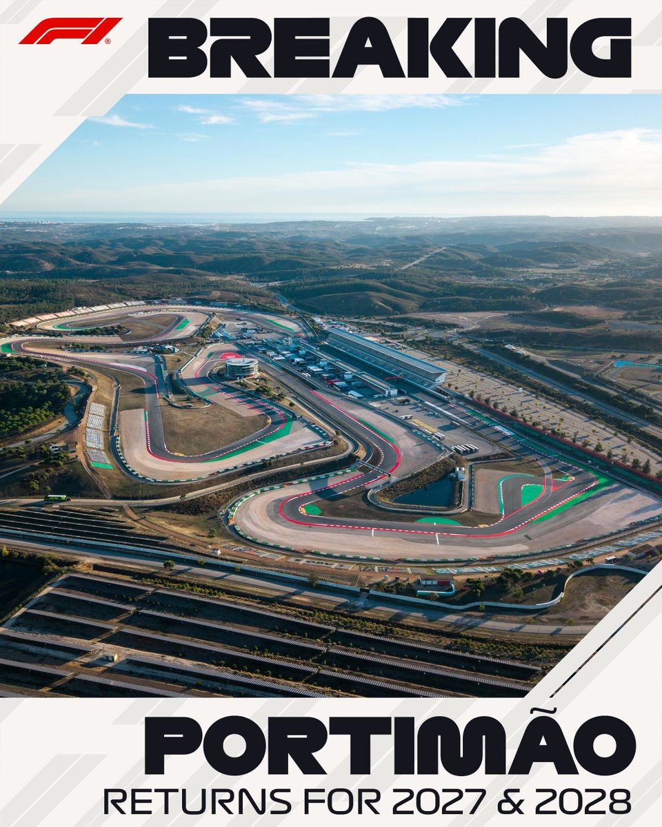 ¡OFICIAL!

Portugal 🇵🇹 vuelve al calendario de la Fórmula 1 en 2027 y 2028.

¡Vuelve Portimao!

#F1 #PortugueseGP #CadillacF1Team
