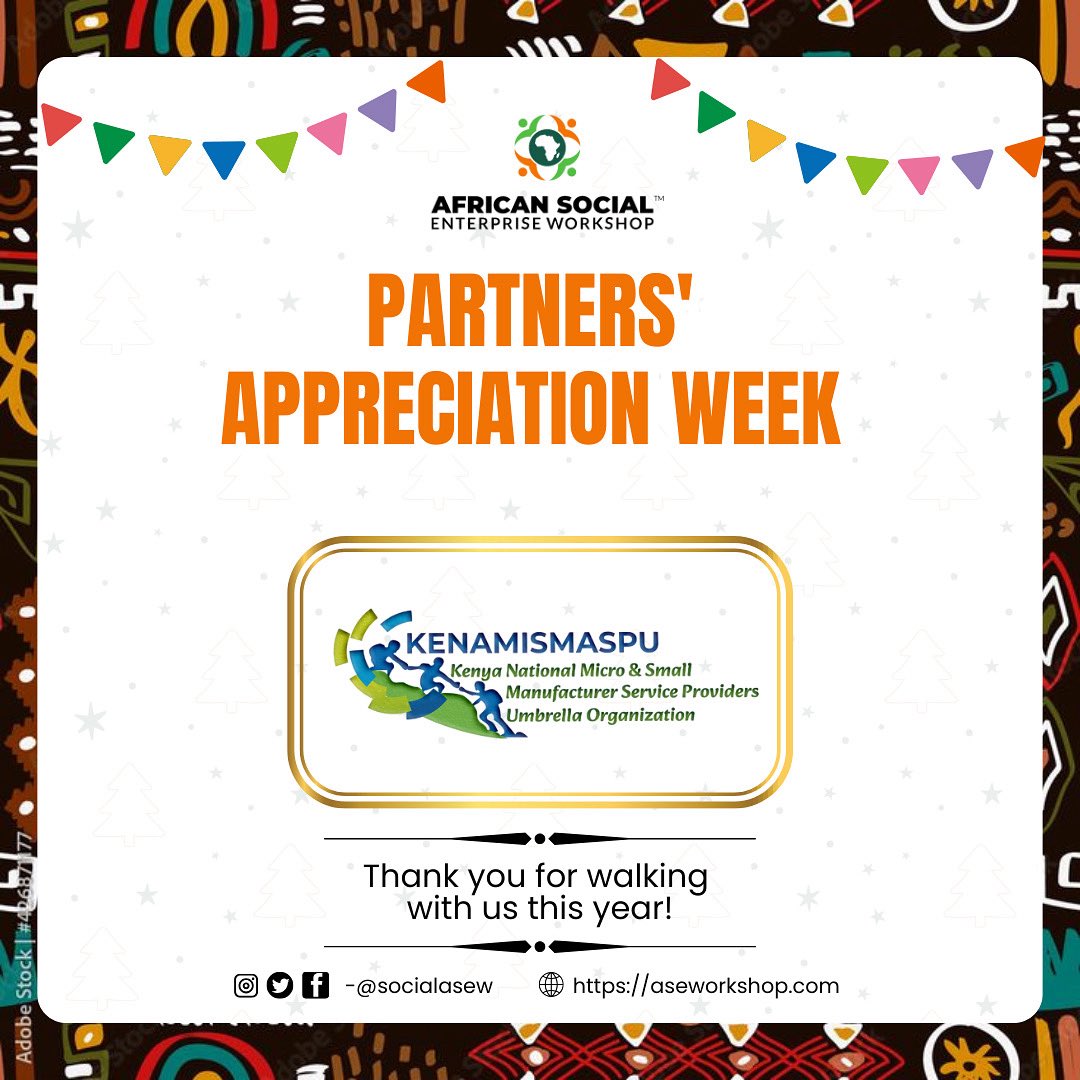 SocialAsew's tweet photo. Partner Spotlight: @KENAMISMASPU π°πͺ
As our #PartnerAppreciationWeek continues, we shine the light on KENAMISMASPU β the Kenya National Micro and Small Manufacturers Service Providers Umbrella Organization.
This incredible body plays a vital role in Kenyaβs economy by empowering micro and small manufacturers through training, mentorship, resource access, and policy advocacy. Their commitment to strengthening the informal sector is unmatched!
Weβre especially grateful for their collaboration with ASEW in championing sustainability and equity across Africaβs manufacturing and enterprise landscape.
ππΎ Thank you to the entire KENAMISMASPU team for standing with grassroots entrepreneurs and helping them thrive. @KENAMISMAPU
π© Contact: Samuel Mburu β samweeru@gmail.com
#KENAMISMASPU #PartnerAppreciation #SocialEnterprise #SMEDevelopment #ASEWPartners #ImpactMakers #ManufacturingEcosystem #SustainingImpactSummit