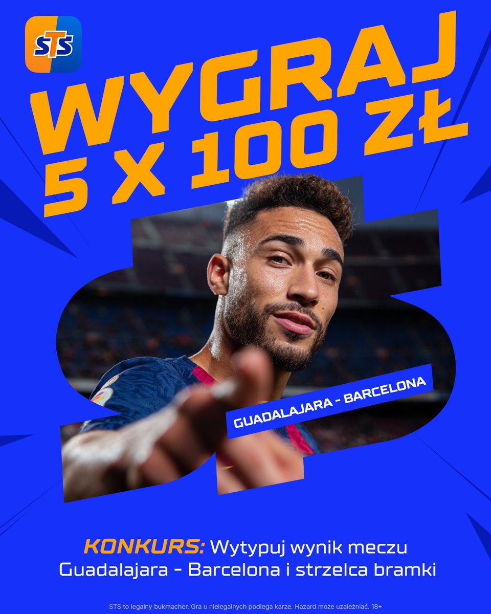 LECIMY Z KONKURSEM NA MECZ BARCY W PUCHARZE 🏆 Oto co trzeba zrobić:

1) Zaobserwować profil <a href="/stspolska/">STS</a>
2) Polubić ❤️ i podać dalej 🔄 post konkursowy
3) W komentarzu wytypować wynik i strzelca gola w meczu Guadalajara - Barcelona
4) Dodać #LiczySieBardziej

🎁 Nagrody:
Miejsca