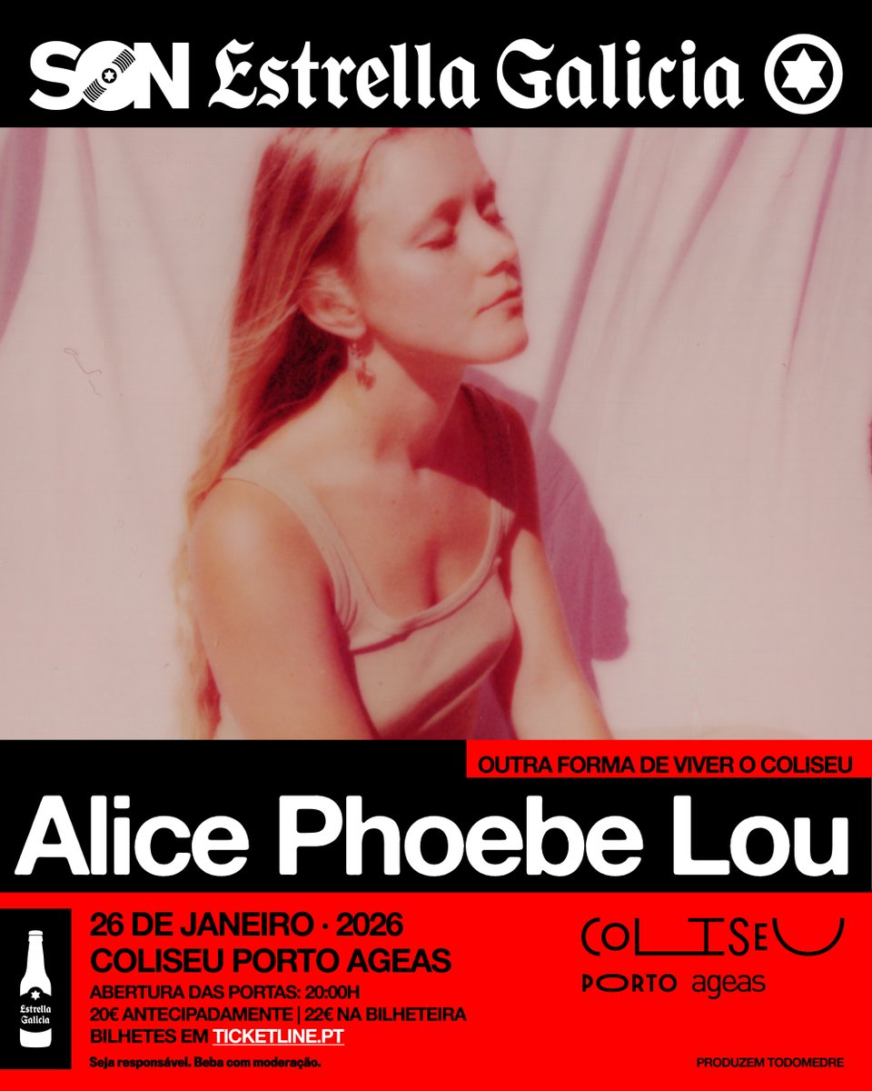 Alice Phoebe Lou estreia ciclo de concertos SON Estrella Galicia no Coliseu Porto Ageas.

A cantora e compositora sul-africana atua no dia 26 de janeiro, naquele que será o primeiro concerto no Coliseu do novo ciclo, e a estreia de uma novidade na Sala Principal.