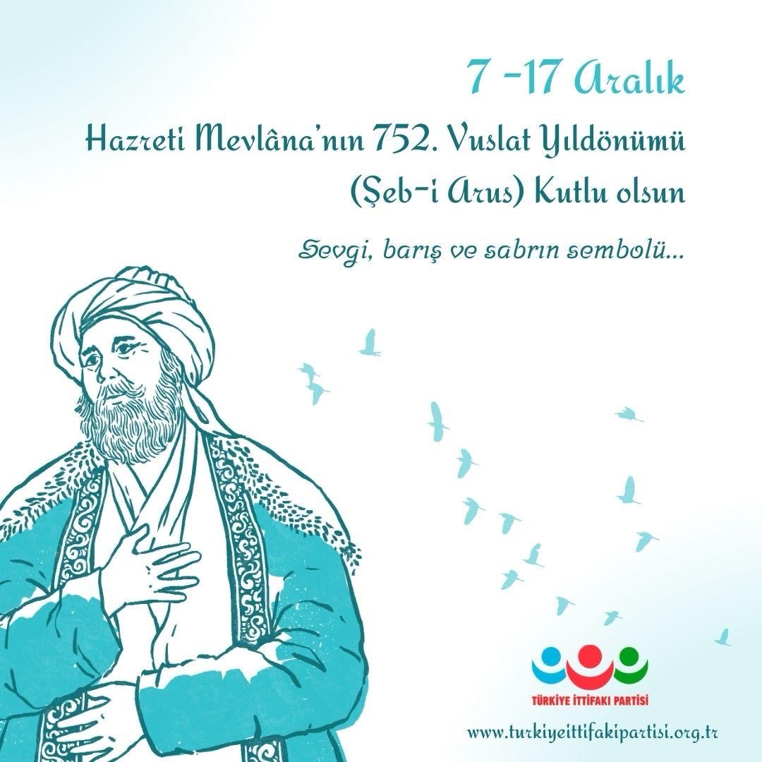 HAZRETİ MEVLÂNA’YI RAHMET VE SAYGIYLA ANIYORUZ

7-17 Aralık tarihleri arasında kutlanan Hazreti Mevlâna’nın 752. Vuslat Yıldönümü Uluslararası Anma Törenleri (Şeb-i Arus), Anadolu’nun en büyük manevi değerlerinden biri olan Mevlâna Celaleddin Rumi’yi anma vesilesidir. Ülkemizde,