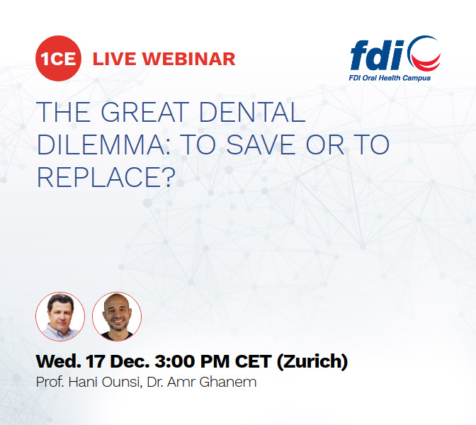 fdiworlddental's tweet image. Clinical expectations are evolving, and so are the questions dentists face chairside: 𝐂𝐚𝐧 𝐭𝐡𝐢𝐬 𝐭𝐨𝐨𝐭𝐡 𝐛𝐞 𝐬𝐚𝐯𝐞𝐝, 𝐨𝐫 𝐢𝐬 𝐫𝐞𝐩𝐥𝐚𝐜𝐞𝐦𝐞𝐧𝐭 𝐭𝐡𝐞 𝐛𝐞𝐭𝐭𝐞𝐫 𝐩𝐚𝐭𝐡?

Join the webinar on the FDI Oral Health Campus 𝐭𝐨𝐦𝐨𝐫𝐫𝐨𝐰, 17 𝐃𝐞𝐜 𝐚𝐭 3:00…