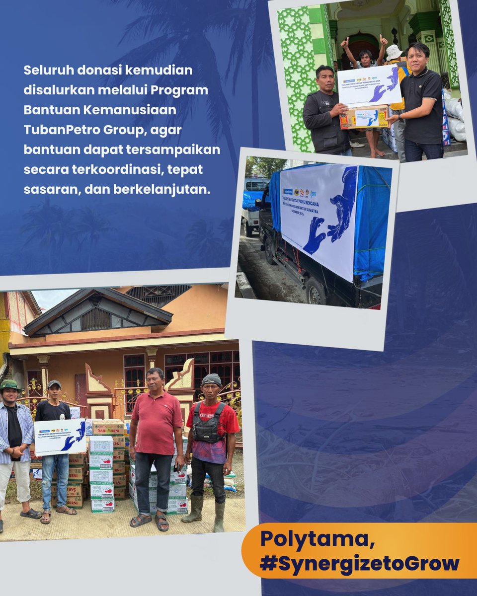 polytamaprop's tweet photo. Dari kepedulian Polytama dan seluruh insan Polytama, kami menghimpun bantuan kemanusiaan bagi masyarakat terdampak bencana di Sumatera, yang disalurkan melalui Program Bantuan Kemanusiaan TubanPetro Group.

Polytama,
#SynergizetoGrow https://t.co/tEHaj00DFW