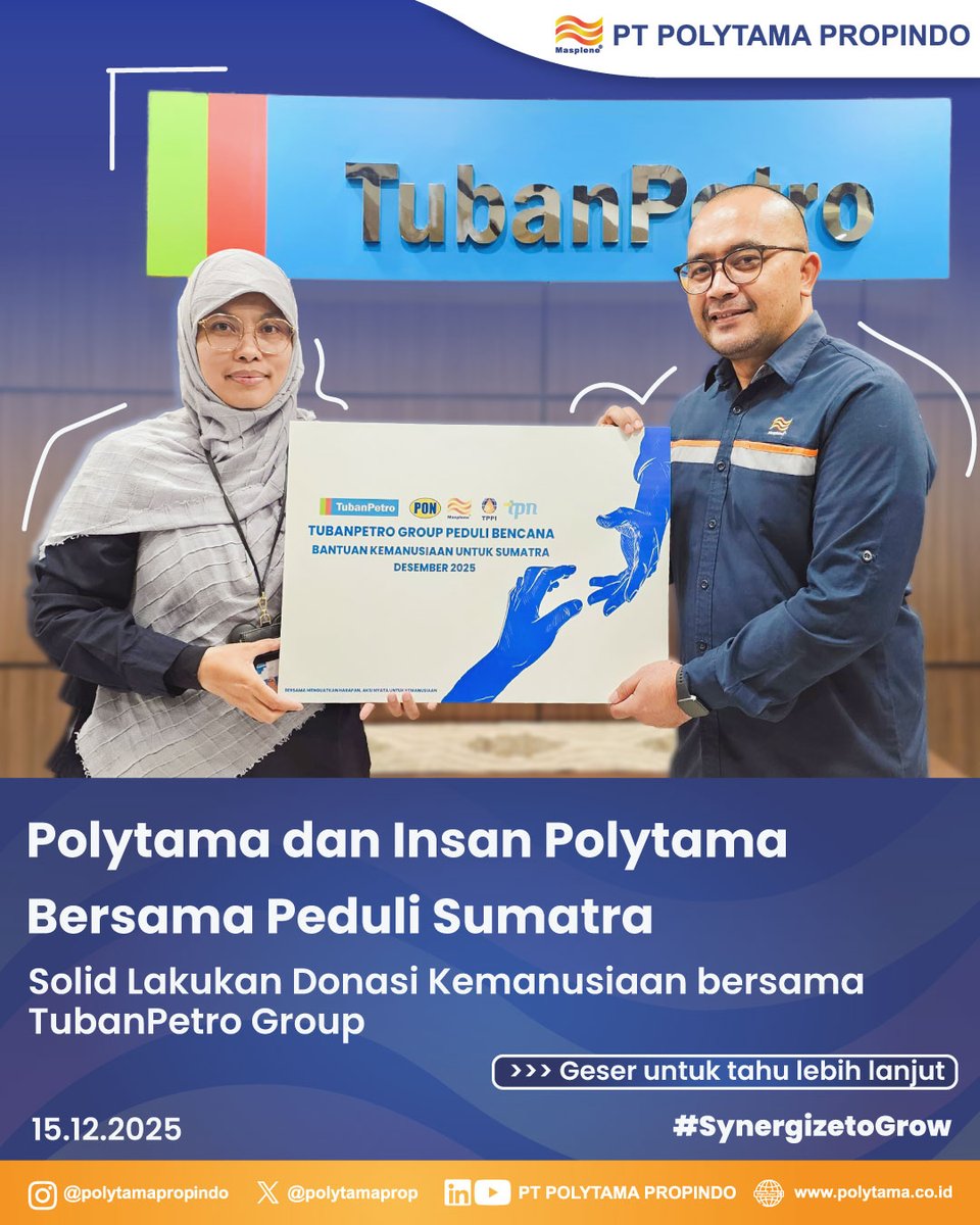 polytamaprop's tweet photo. Dari kepedulian Polytama dan seluruh insan Polytama, kami menghimpun bantuan kemanusiaan bagi masyarakat terdampak bencana di Sumatera, yang disalurkan melalui Program Bantuan Kemanusiaan TubanPetro Group.

Polytama,
#SynergizetoGrow https://t.co/tEHaj00DFW
