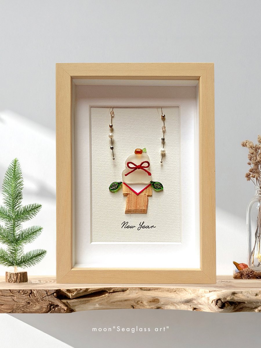 シーグラスアート　正月アート　鏡餅♡ シーグラスアート 鏡餅 お正月