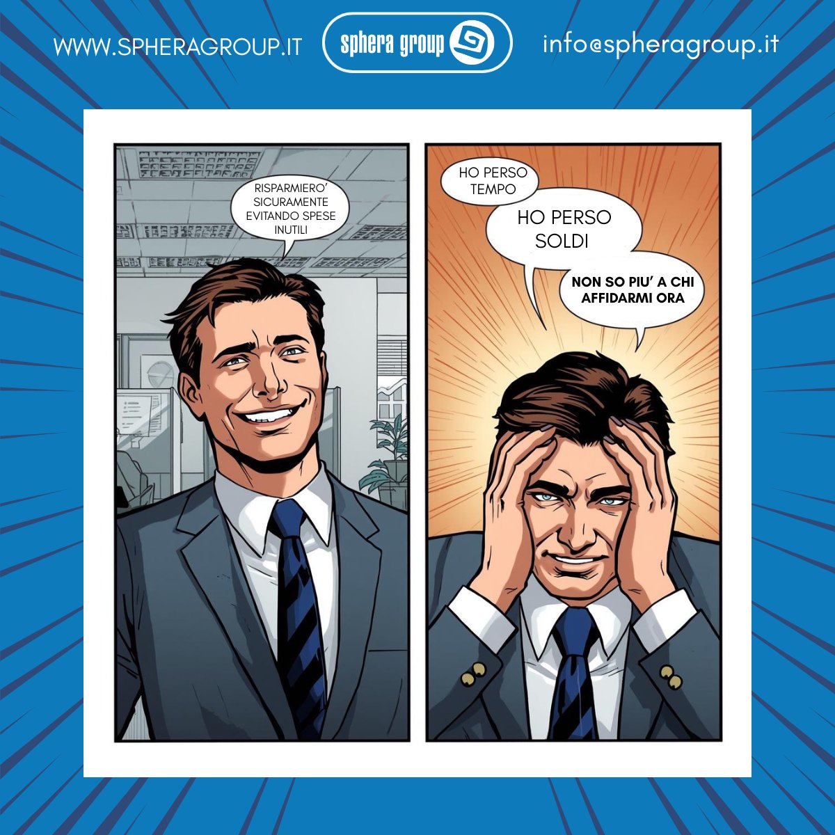 SpheraGroup_srl's tweet photo. “𝗣𝗲𝗻𝘀𝗮𝘃𝗼 𝗱𝗶 𝗿𝗶𝘀𝗽𝗮𝗿𝗺𝗶𝗮𝗿𝗲. 𝗛𝗼 𝗳𝗶𝗻𝗶𝘁𝗼 𝗽𝗲𝗿 𝗽𝗲𝗿𝗱𝗲𝗿𝗲 𝗺𝗼𝗹𝘁𝗼 𝗱𝗶 𝗽𝗶𝘂̀.” 

Oggi  raccontiamo la testimonianza di Lorenzo, titolare di un’azienda di arredo da oltre 15 anni.
Leggila sul nostro profilo Linkedin: https://t.co/SYkv2tybCZ https://t.co/nhZmqqPwBR