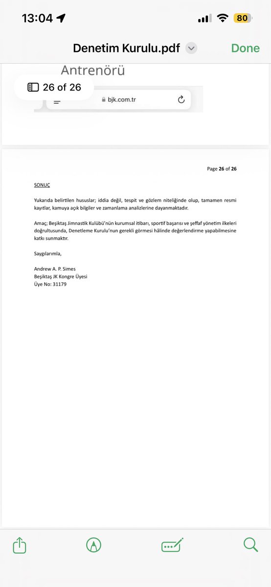 Bir kongre üyesi olarak kutsal görevimi yerine getirerek, kadın futbol takımımızla ilgili hazırladığım 26 sayfalık detaylı raporu Denetleme Kurulu’na sunmuş bulunmaktayım. Beşiktaş’ımıza hayırlı olmasını temenni eder, kamuoyunun bilgisine saygıyla arz ederim.