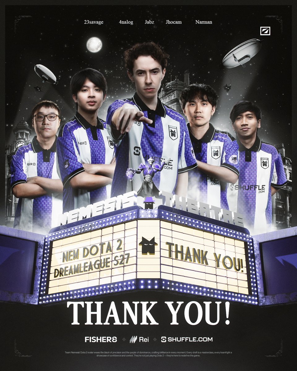 nmss_gg's tweet photo. Big thanks to the squad for standing under the Nemesis banner this DreamLeague S27. Competitive to the very end 🫡

Good luck and see you around, boys!💜

#WeAreNem
#NemesisDOTA https://t.co/drc6OV4xkG