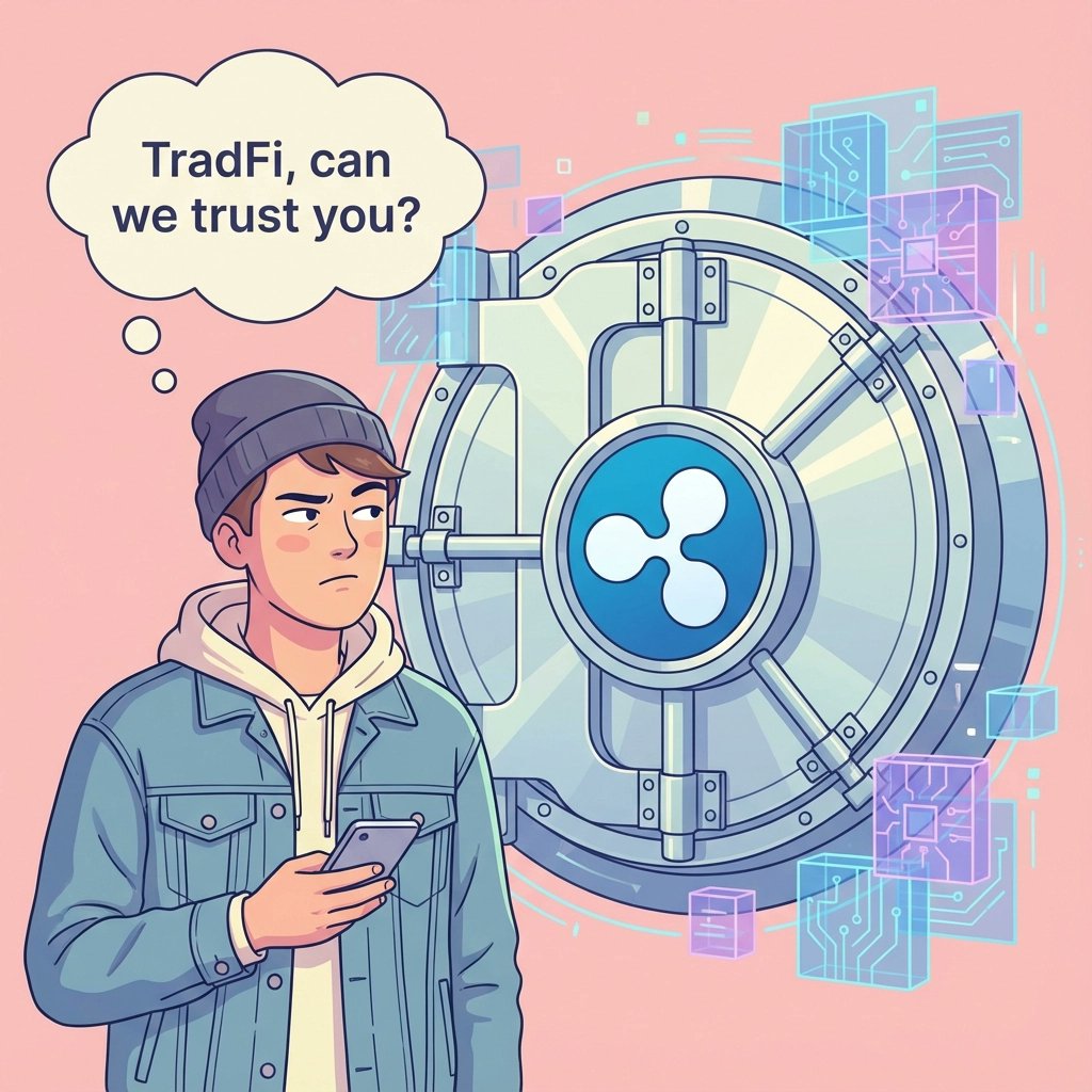 JoshDoesDefi's tweet photo. Ripple’s trust bank gets a federal green light, but… can Wall St. handle crypto without turning it into yesterday’s TradFi? Institutions love a shiny vault, but we’re keeping one eyebrow raised. #XRP #CryptoSkeptic https://t.co/B0OavEnp65