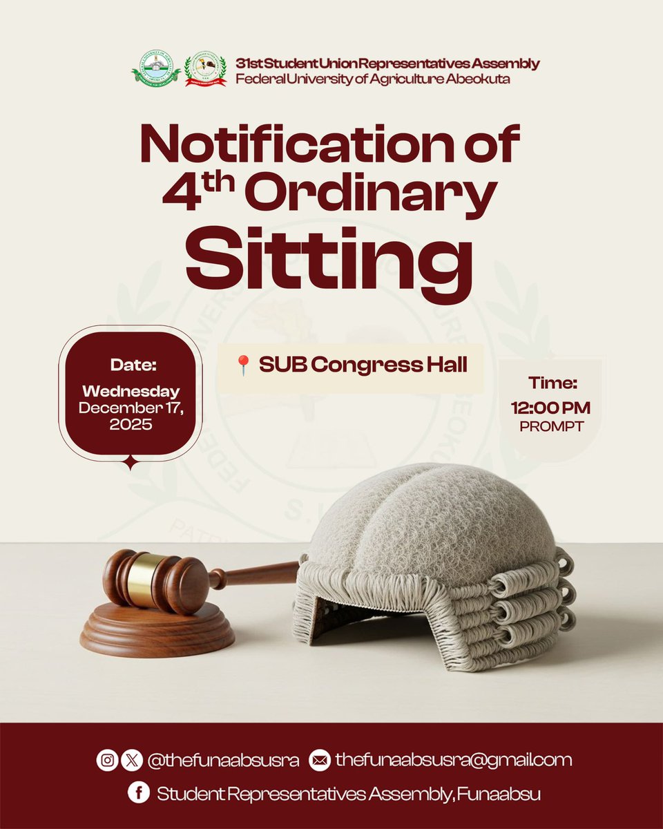 Notification of 4th Ordinary Sitting — Wednesday 17th December 2025