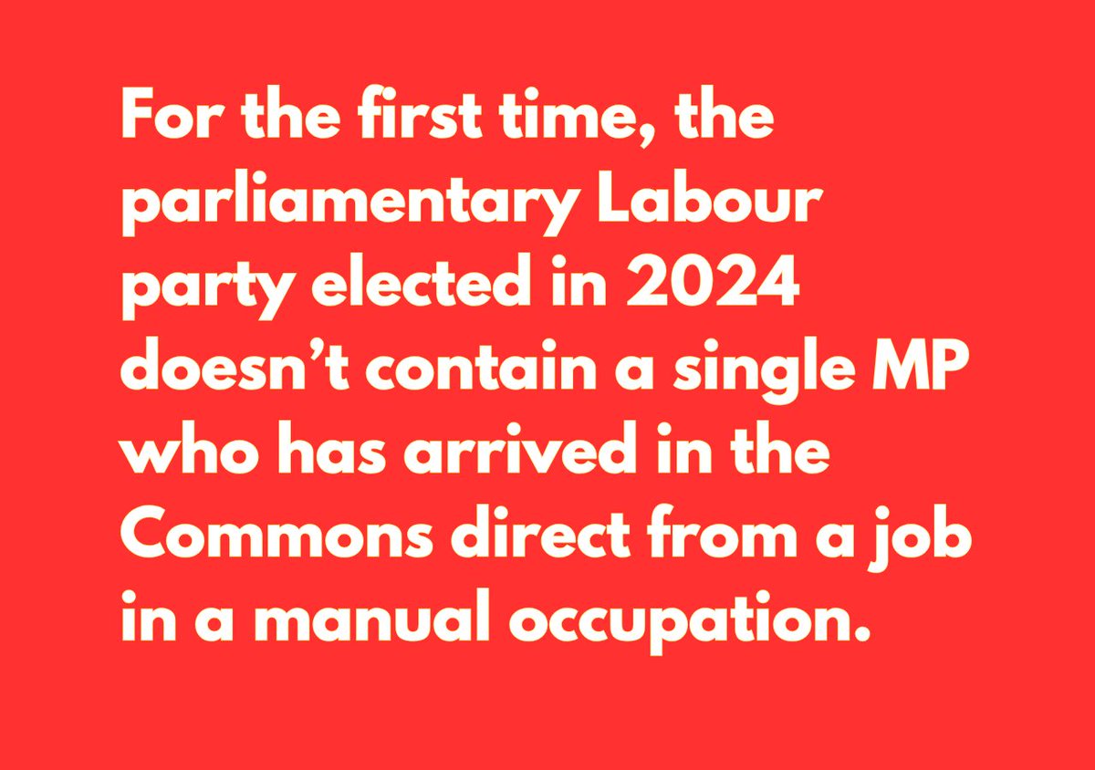 "For the first time, the parliamentary #LabourParty elected in 2024 doesn’t contain a single MP who has arrived in the Commons direct from a job in a manual occupation".

From The ten most surprising facts from the 2024 election revealed: theconversation.com/the-ten-most-s…

#ukpol