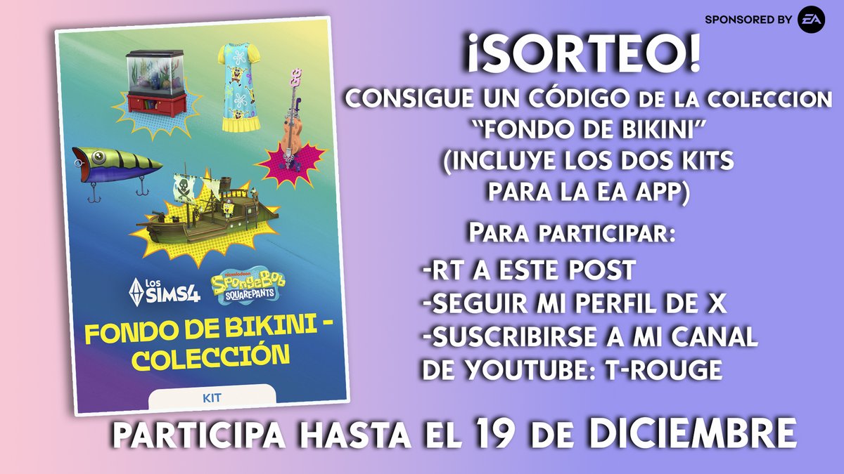 Gracias al #EACreatorNetwork tenéis oportunidad de ganar un bundle con los dos nuevos kits de Bob Esponja para Los Sims 4, para la EA APP. Tenéis para participar hasta el viernes 19 de diciembre. Mucha suerte!! #Eapartner #EaSponsored #Ad