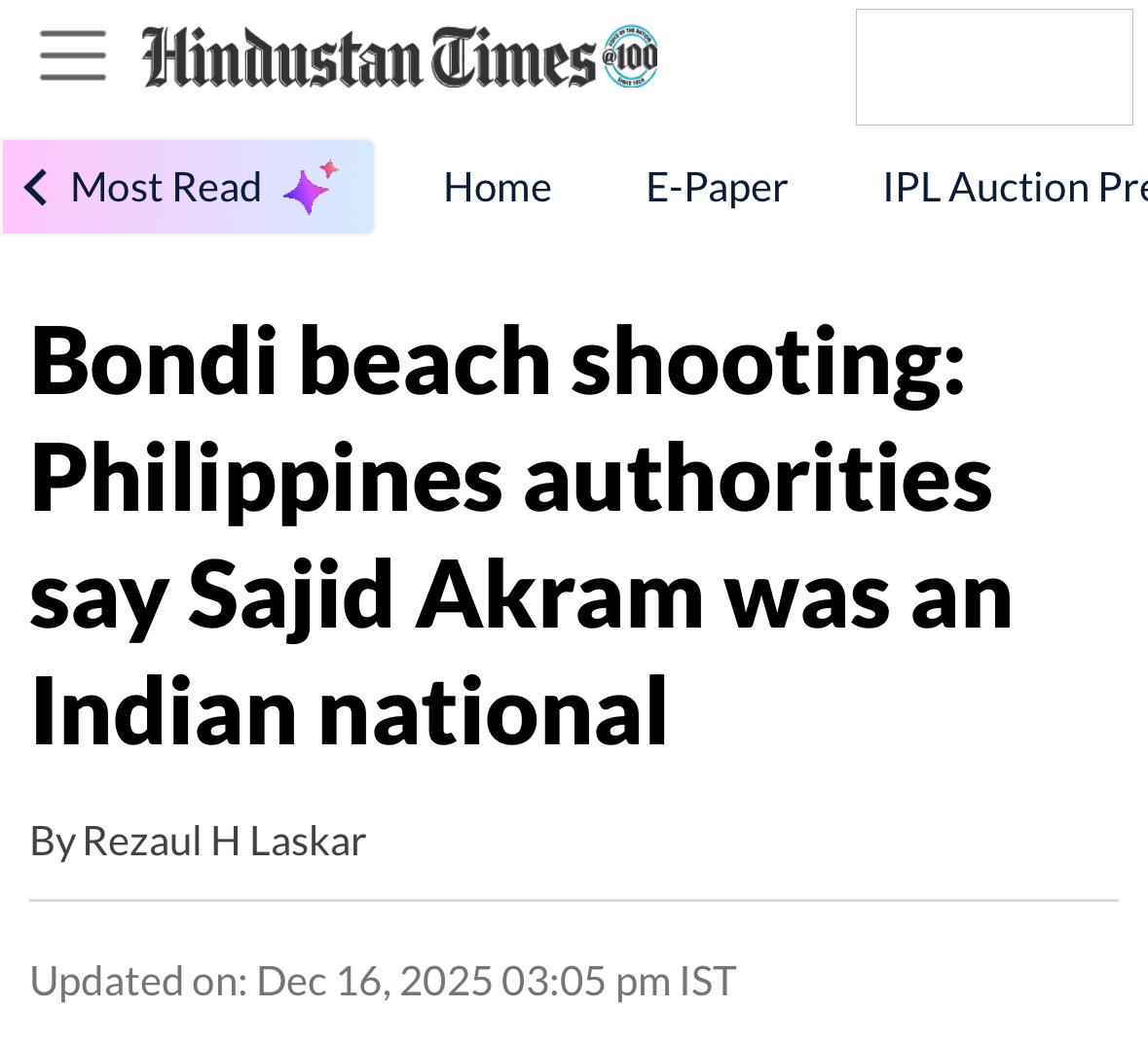 One of the Bondi beach shooter is now confirmed to be an Indian national.