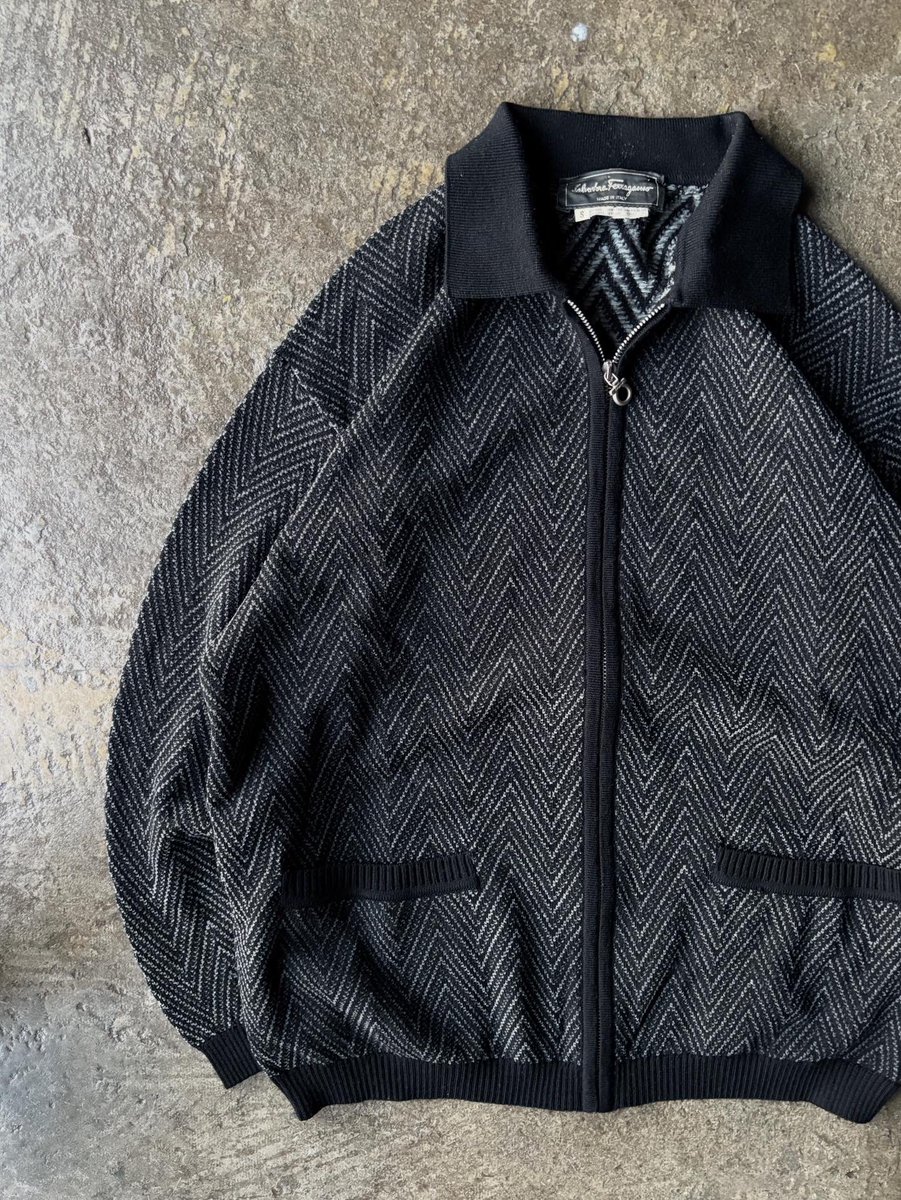 New stock 1990's Salvatore Ferragamo zip up knit jacket made in