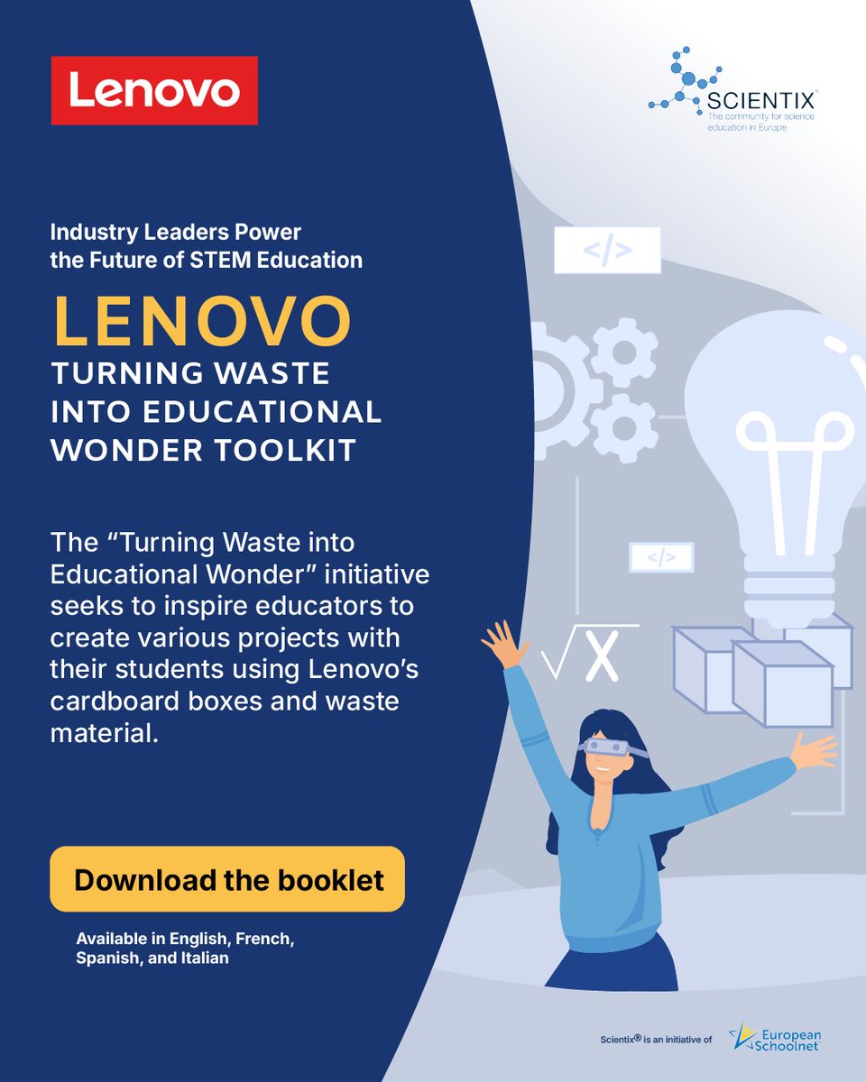 💡 Looking for ways to get your students thinking outside the box? The Turning Waste into Educational Wonder initiative is packed with engaging projects that make learning fun and eco-friendly!
♻️Check out the resources: bit.ly/SCX-Industry-b…
#Scientix #STEMAlliance #Lenovo