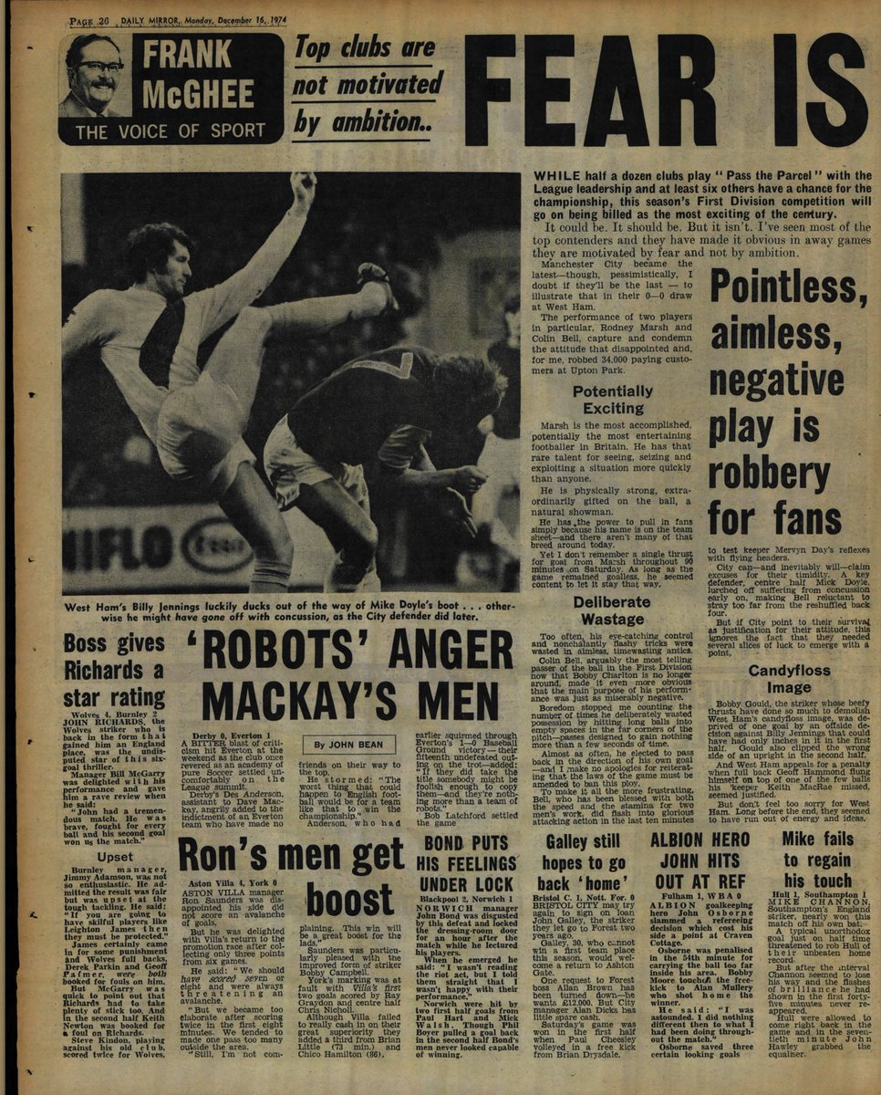 Fan89Footy's tweet photo. 16th December 1974:

FOOTBALL
Arsenal 0-0 Birmingham
Coventry 2-0 Newcastle
Derby 0-1 Everton
Ipswich 4-0 Spurs
Middlesbro 3-0 Birmingham
West Ham 0-0 Man City
Wolves 4-2 Burnley
FA Cup 3rd Rd Draw

CRICKET
Ashes 2nd Test https://t.co/WppXTp3qnw