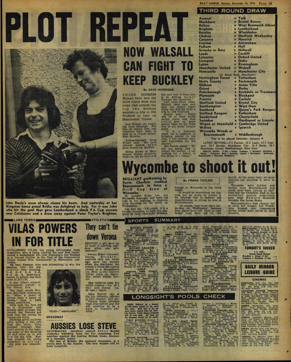 Fan89Footy's tweet photo. 16th December 1974:

FOOTBALL
Arsenal 0-0 Birmingham
Coventry 2-0 Newcastle
Derby 0-1 Everton
Ipswich 4-0 Spurs
Middlesbro 3-0 Birmingham
West Ham 0-0 Man City
Wolves 4-2 Burnley
FA Cup 3rd Rd Draw

CRICKET
Ashes 2nd Test https://t.co/WppXTp3qnw