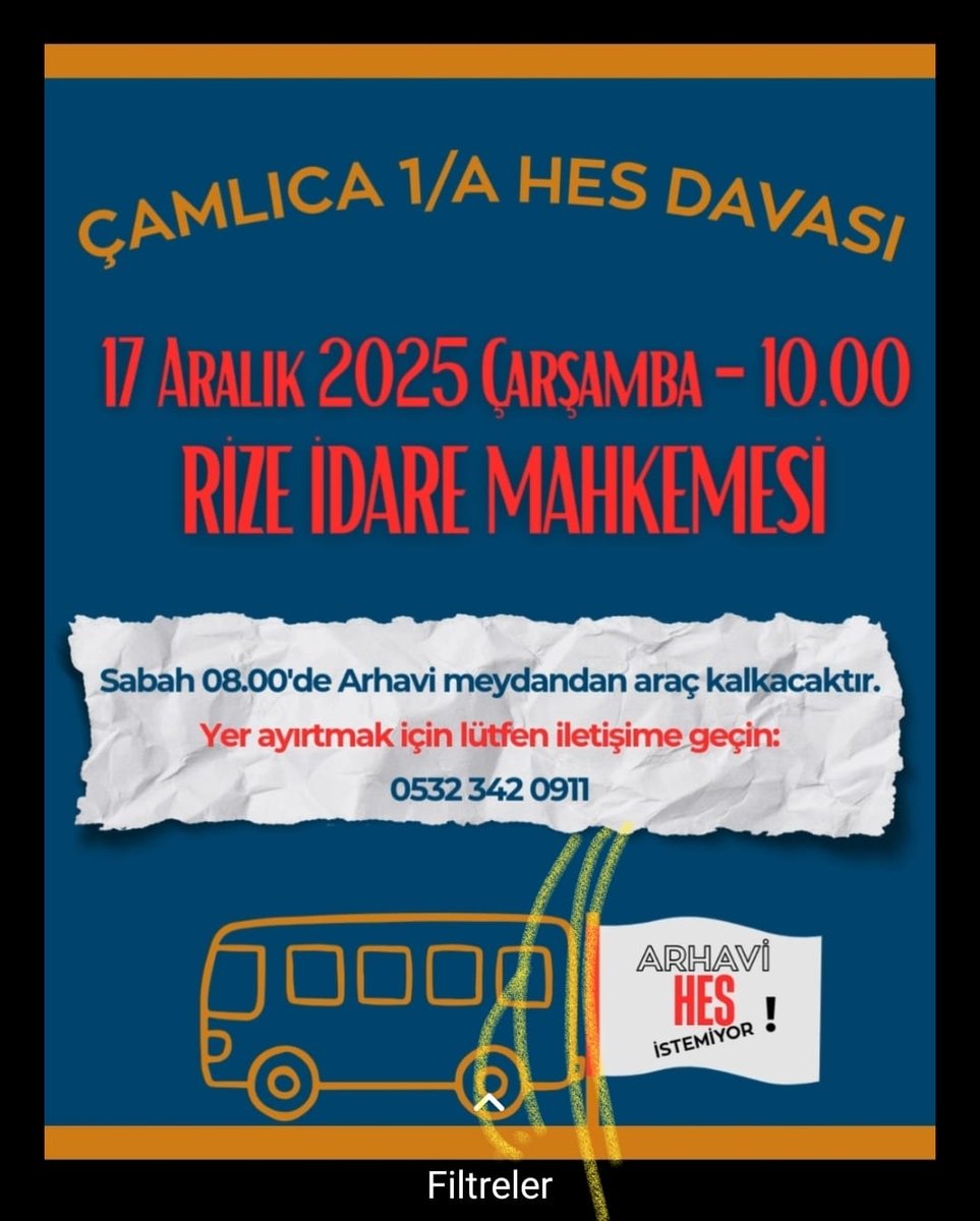 vaminon's tweet photo. Yarın(17 Aralık) saat 10:00 da Rize İdare Mahkemesinde Çamlıca 1 Hes davasının duruşmasında olacağız. Sabah saat 8:00 de Arhavi meydandan otobüs hareket edecektir. #Arhavi https://t.co/o1FNFBRRzG
