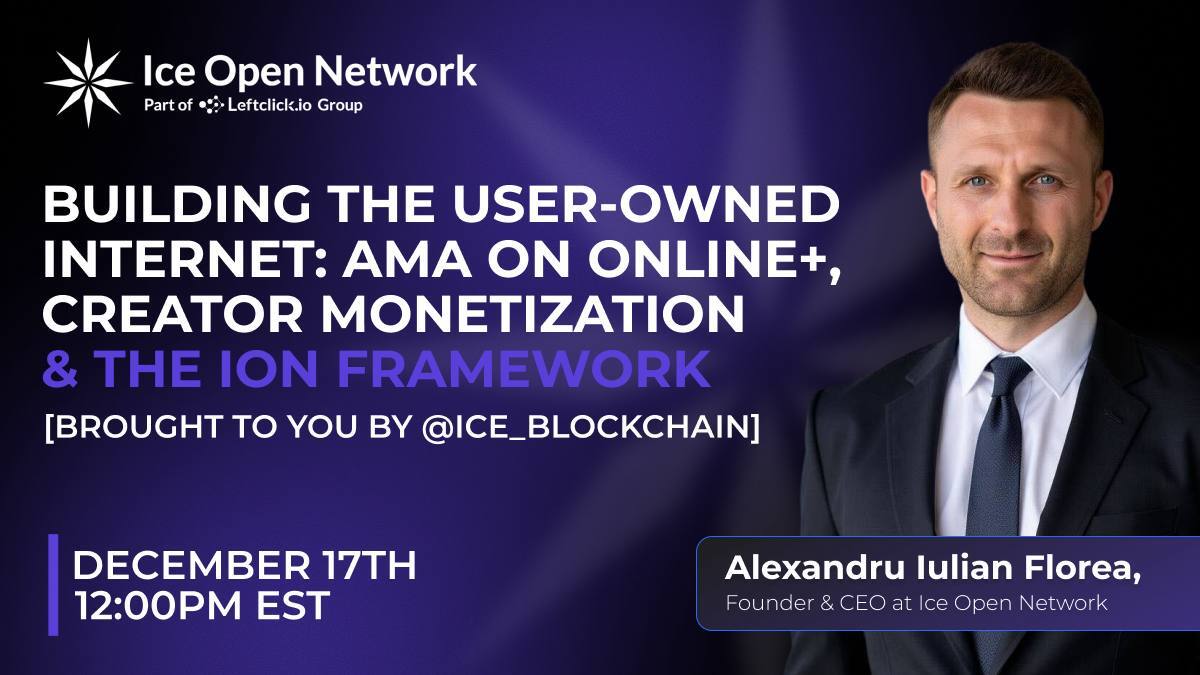 Cointelegraph's tweet image. Ownership, privacy, and monetization – without the constraints of Web2. Meet us on December 17th, for an AMA with @ice_blockchain as we explore how ION is building a scalable, user-owned social ecosystem with Online+ at its core. 

🕜 12PM EST