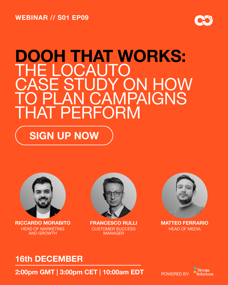 Don’t miss DOOH That Works: The Locauto Case Study on How to Plan Campaigns That Perform tomorrow. 

📅 16 December 2026 | 2pm GMT | 3pm CET | 9am EST

🔗 Sign up now: tangoo.com/events