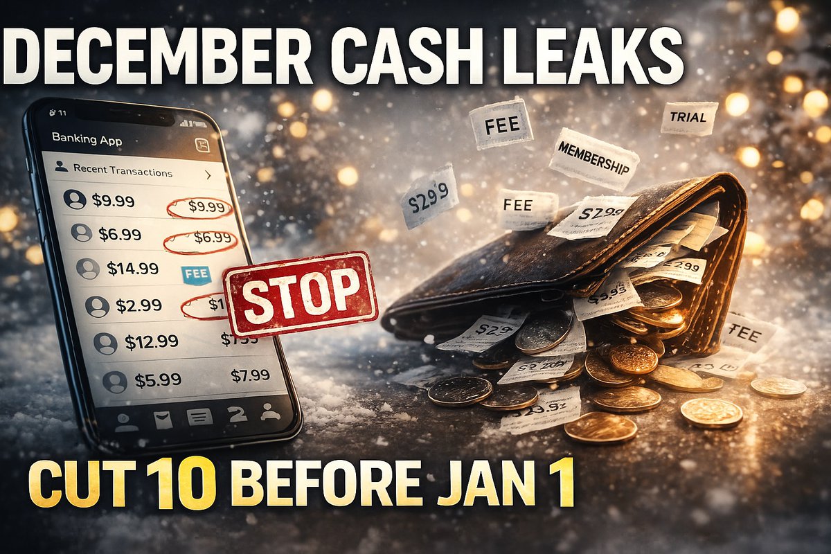 debtcc's tweet photo. Your December “mystery spending” isn’t a mystery. Do this 10-point Cash Leak Audit before Jan 1: subscriptions, trials, delivery fees, bank fees &amp; more. ✅

Link: https://t.co/ymy6PRNmsd 

#PersonalFinance #Budgeting #SaveMoney #HolidayBudget #MoneyTips #NewYearGoals #Cash https://t.co/rBu2PNMQ8S