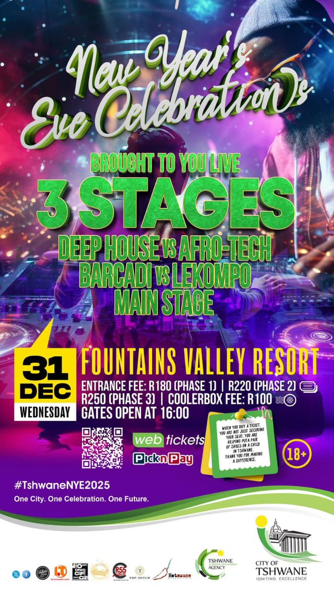 CityTshwane's tweet photo. O ska ipetha Ka nako.
Tickets to the new year's eve celebration are on sale now.
https://t.co/EWPV69HsBR?… https://t.co/0XsFiiPK6C