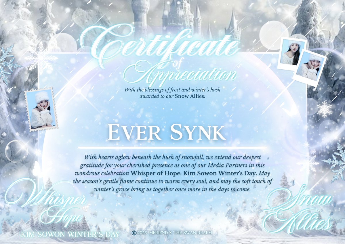 Terima kasih <a href="/TheSwanRealm/">˚₊· 𓏲⊹ 𝗟𝗨𝗠𝗜 𝗢𝗙 𝗦𝗢𝗪𝗢𝗡 ♡</a> telah mengikut-sertakan kami dalam project ini. Semoga kita bisa bertemu kembali diproject selanjutnya.

Salam, Ever Synk.