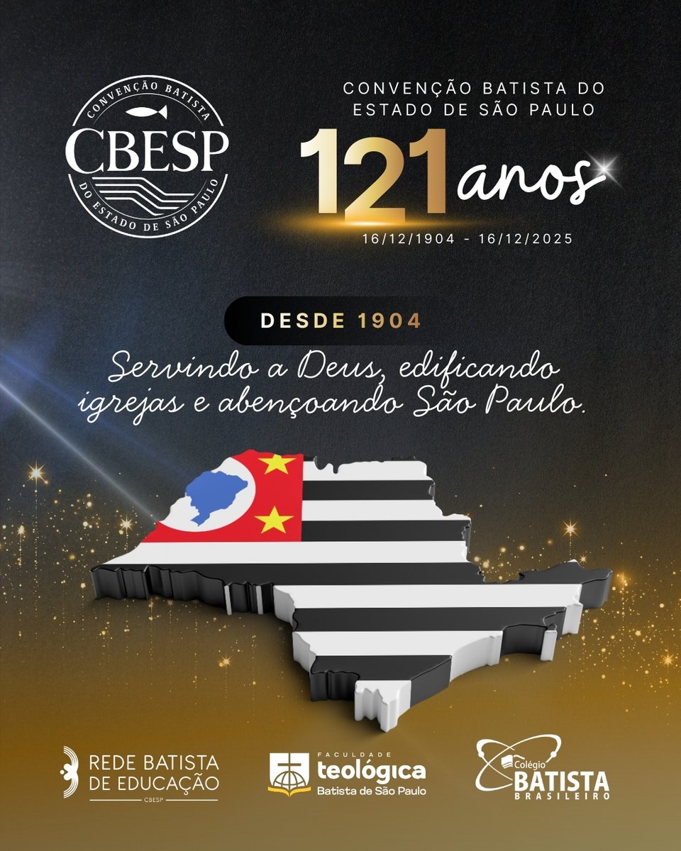 cbesp's tweet photo. CBESP 121 ANOS
Nossa @CBESP completa 121 anos de trabalho dedicado ao Senhor. Cada ação visa manifestar o modo de servir ensinado por Jesus.
Servir as igrejas com excelência no propósito de que cumpram a missão de edificar o povo de Deus e de alcançar pessoas para Cristo.
#CBESP https://t.co/g5o80xwyYW