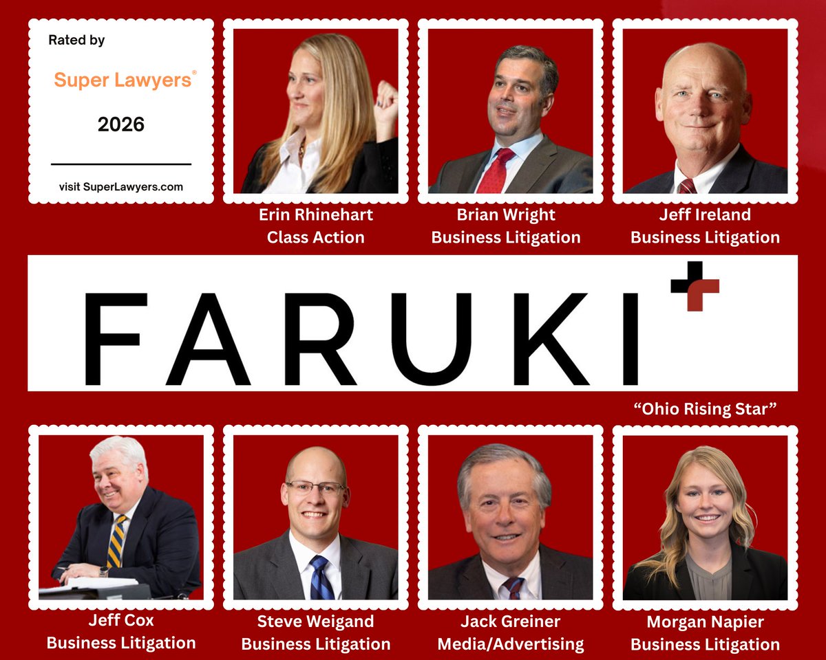 Congratulations to our "2026 Super Lawyers" (<a href="/SuperLawyers/">Super Lawyers</a>) <a href="/EERhinehart/">Erin Rhinehart</a> <a href="/bwright33/">Brian Wright</a> Jeff Ireland <a href="/Cox10Jeff/">Jeff Cox</a> Steve Weigand <a href="/jackcgreiner/">Jack Greiner</a> Morgan Napier #FarukiLeads ficlaw.com/blog/faruki-pl…