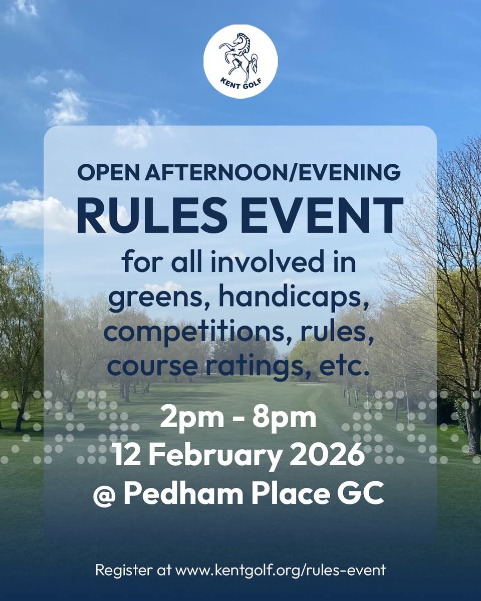 Kent_Golf_'s tweet photo. Are you involved in the following areas: handicaps, competitions, rules, course ratings, course set up, etc? Then this event is just for you!

We are holding an open afternoon/evening from 2pm to 8pm at @Pedhamplace on Thursday 12 February.

Find out more: https://t.co/yYhaRzSmu1 https://t.co/0WJLnddroA
