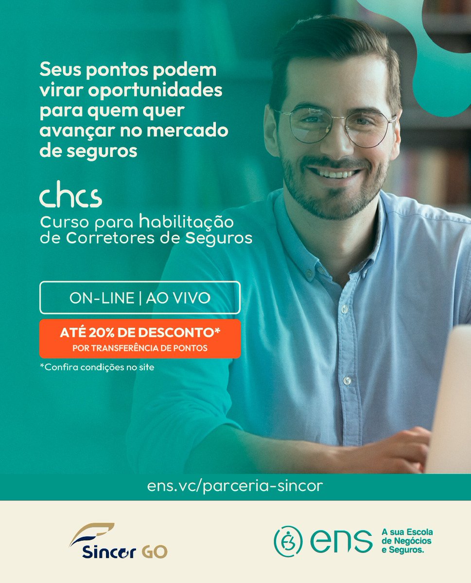 SincorGO's tweet photo. Associado(a) Sincor, você sabia que seus pontos podem ajudar alguém a se tornar corretor de seguros?
 
Com a transferência de pontos, amigos, familiares ou colaboradores garantem até 20% de desconto no Curso para Habilitação de Corretores de Seguros (CHCS). https://t.co/qgHgzWQ0yj