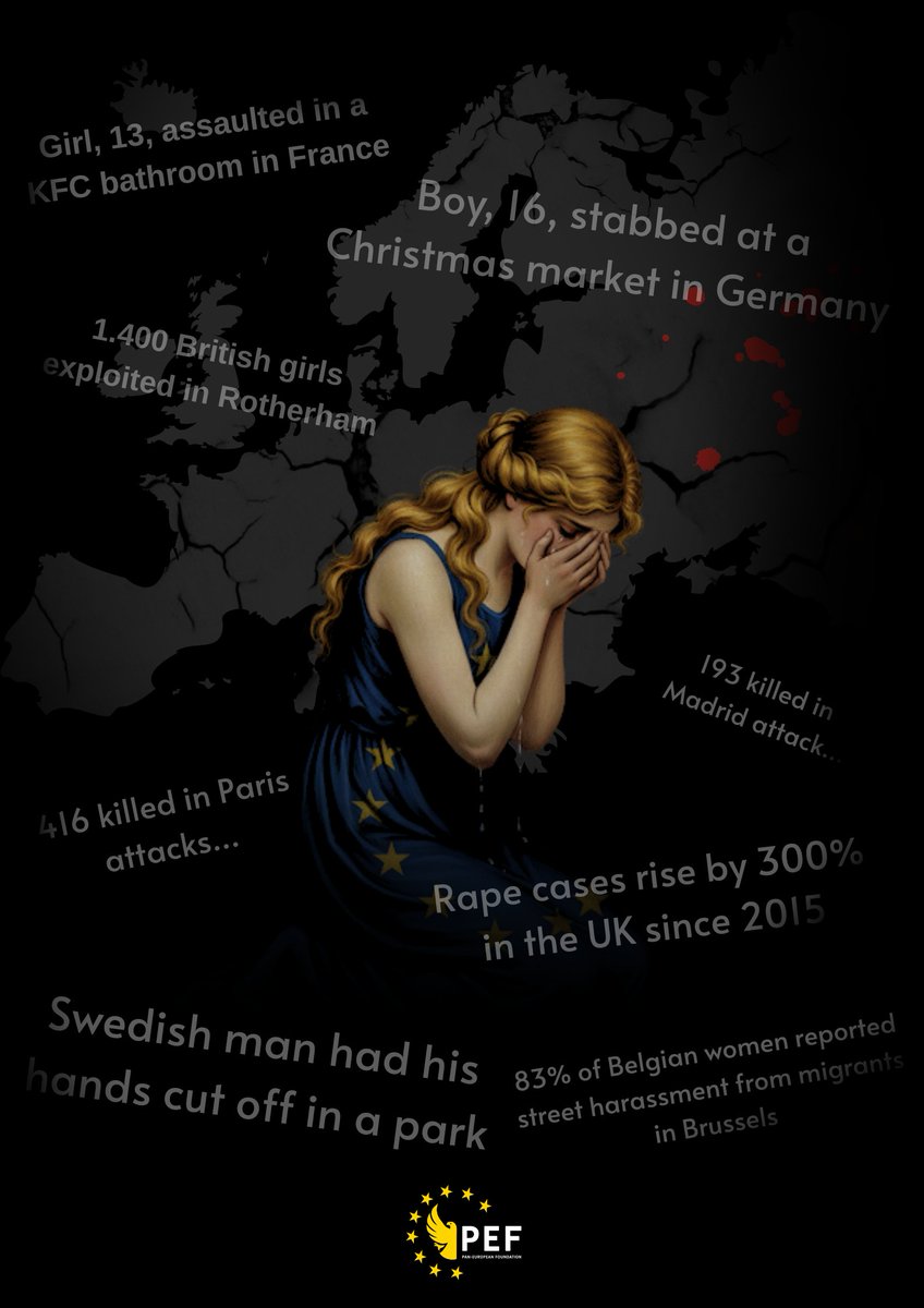 450.000 European souls were killed, assaulted, exploited, injured, kidnapped, humiliated and forced to endure suffering!

Such actions and cases were unheard in Europe 30 years ago, now they are daily appearances.

You don't need to be right wing to see that women are not feeling