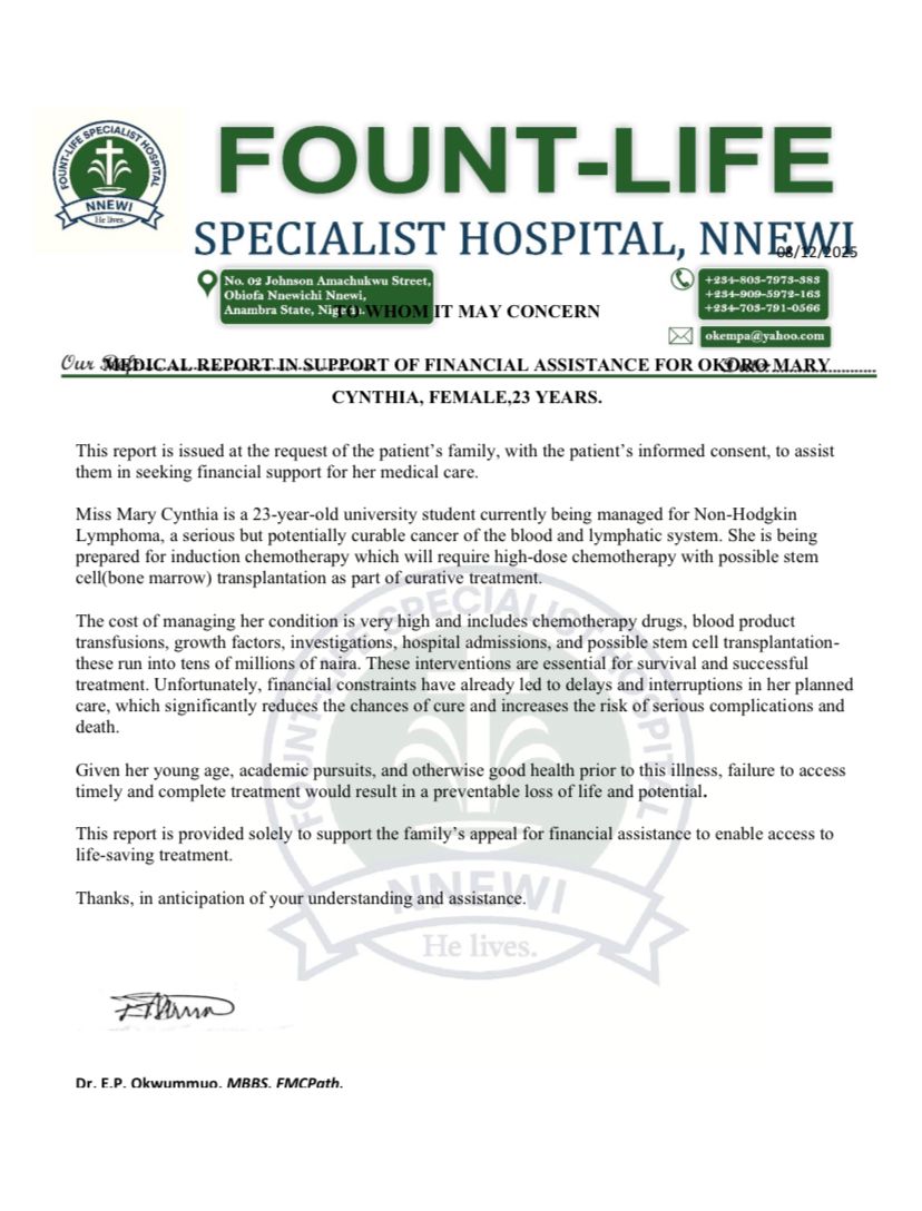 dora_theophilus's tweet photo. Day 12 of our campaign to save Marycynthia's life. 

We are grateful for how far we've come but we still need help. 

The bone marrow transplant alone cost ₦45,000,000. Every little effort counts.
The account/GoFundMe details is pinned on my profile.

#helpsavemarycynthia https://t.co/JhlUlt6e55