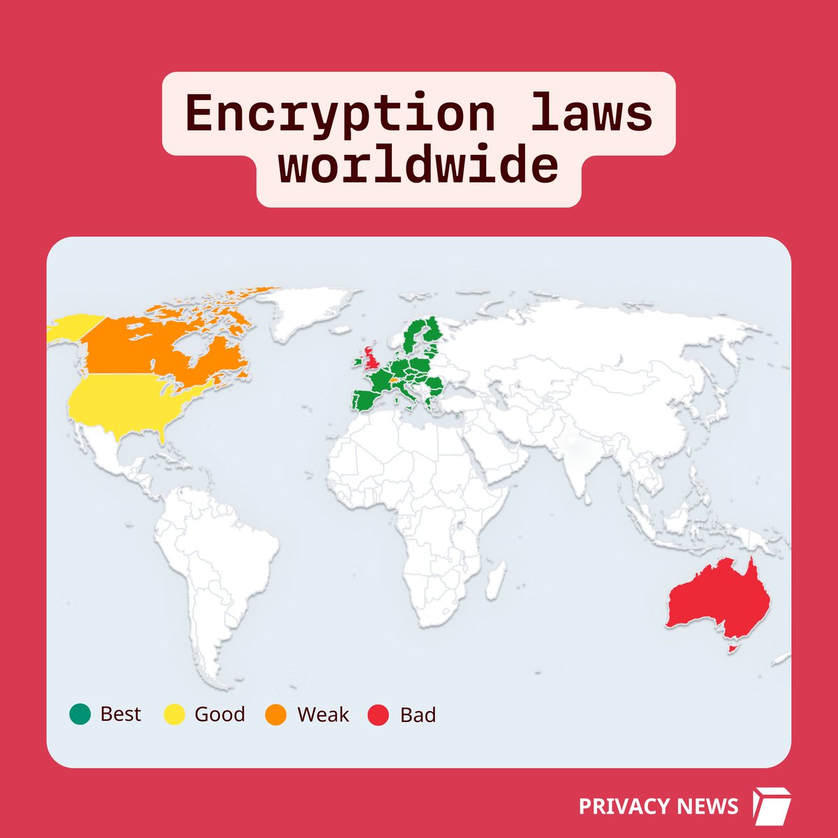 🇬🇧 UK &amp; 🇦🇺 Australia have the worst anti-encryption laws among democratic countries.
🇨🇦 Canada risks joining them with Bill C-2.
🇺🇸 US still relies on secret orders under FISA &amp; CLOUD Act.
🇨🇭 Switzerland is no longer the privacy paradise it was claimed to be.

#Encryption is