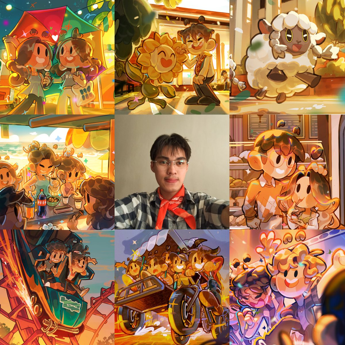 #Artvsartist2025
This year has been filled with warmth and growth.

 As we step into 2026, may we continue to find light in things that fulfill our hearts.

For me, that light is found in making these silly little illustrations! Thank you for making 2025 a good year 💛