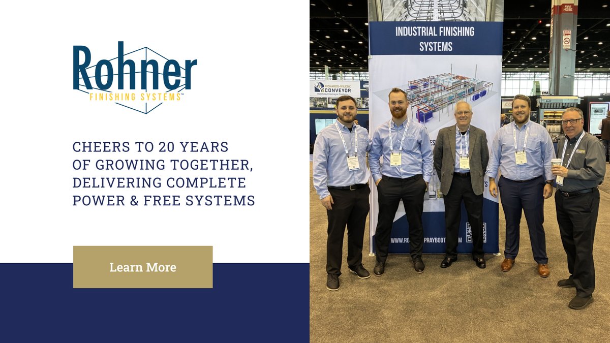 Partnership Highlight: Rohner Finishing Systems

Honored to have been a part of the Rohner success story and cannot wait to see how far we go in the next 20 years. 

Here’s to our next 20 years with Rohner Finishing Systems...UPWARD &amp; ONWARD!

#FinishingSystems #ConveyorSolutions