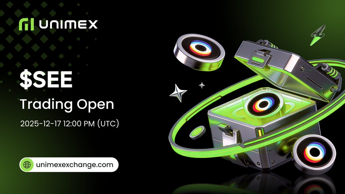 UniMex_Web3's tweet photo. 🟢 #NewListing 

UniMex to List @OpenSee_Web3 SEE/USDT for Spot Trading

📅 2025-12-17 12:00 PM (UTC)

Find out more about $SEE ✅
https://t.co/OrGJSmLNsE

#UniMexListing #TradeFi https://t.co/XxxcijbnlN