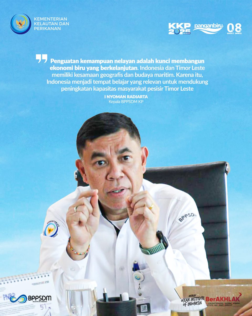 Kepala #BPPSDMKP <a href="/in_radiarta/">INRadiarta</a> menegaskan, bahwa penguatan kemampuan nelayan adalah fondasi utama #EkonomiBiru berkelanjutan

#PanganBiru #2025KKPRiseTogether #SDMKP #SDMUnggul #PelatihanKP <a href="/kkpgoid/">KKP RI</a> <a href="/bppsdm_puslatkp/">Pusat Pelatihan KP</a> <a href="/bppsdm_bp3tegal/">PK BLU BPPP Tegal</a>