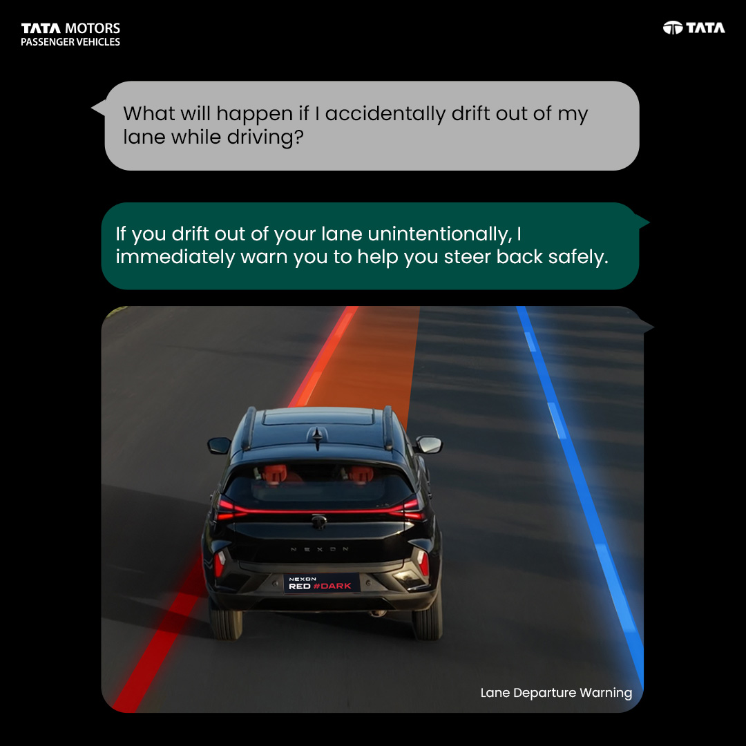 TataMotors_Cars's tweet photo. Lane Departure Warning is there to nudge you when you start to drift.
#RedDARK #Nexon #TataNexon #TataMotorsPassengerVehicles https://t.co/lAUbglU5ah