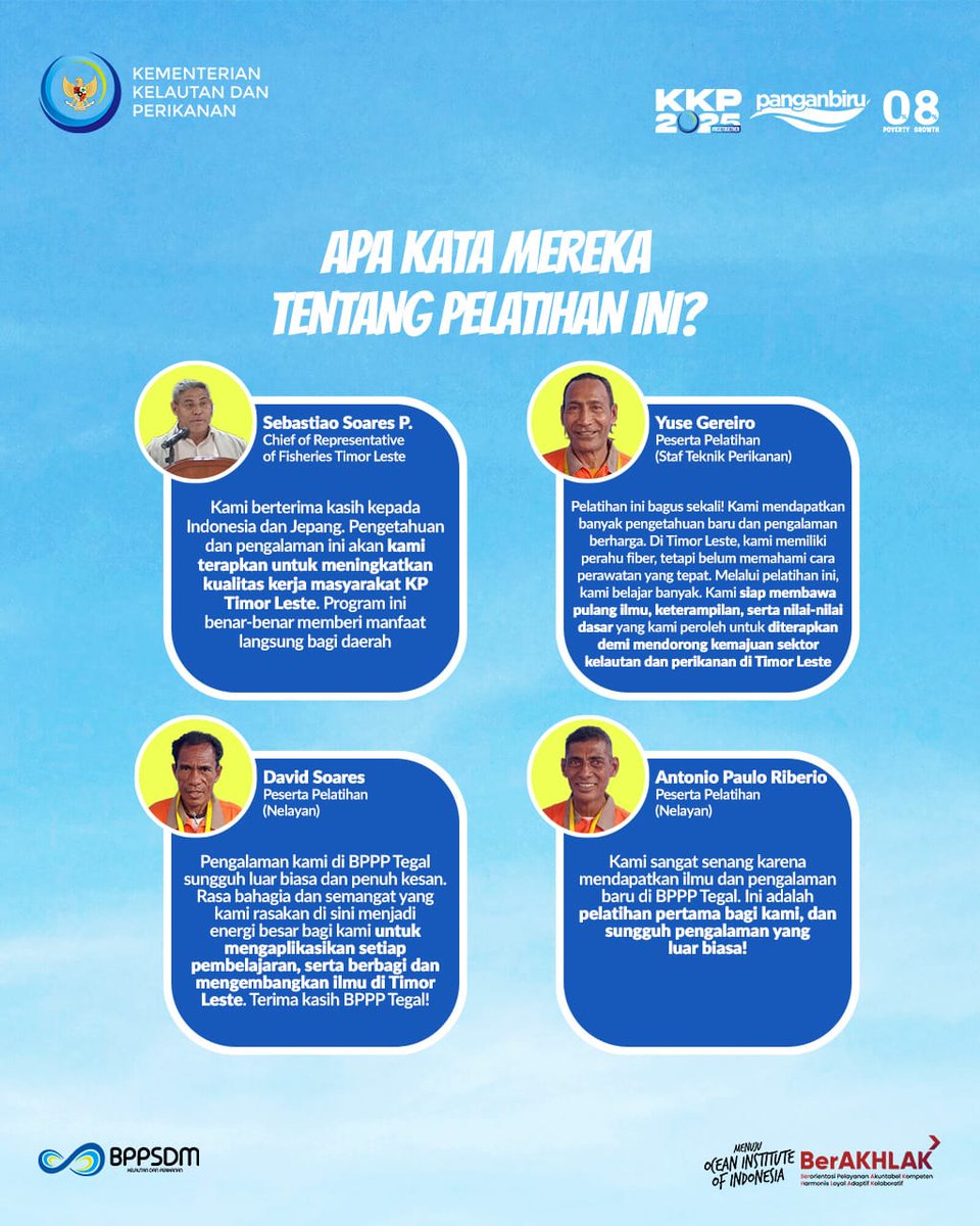 #PelatihanKP yang menjadi tonggak penting bagi masyarakat pesisir Timor Leste ini menghadirkan pengalaman luar biasa yang tak hanya memperkaya pengetahuan, tetapi juga menumbuhkan semangat dan kepercayaan diri para peserta untuk membawa perubahan nyata di negaranya