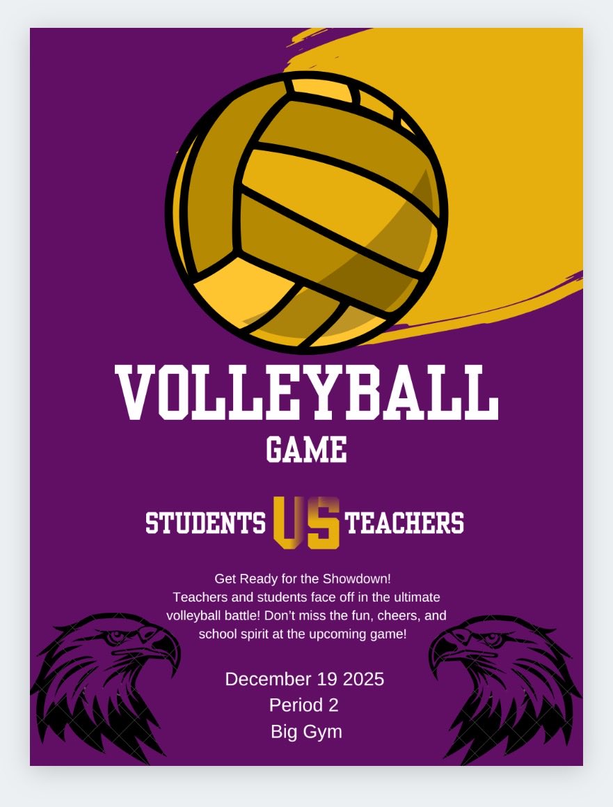 🏐🎅🎄Staff v. Student Volleyball coming on Friday during Block B