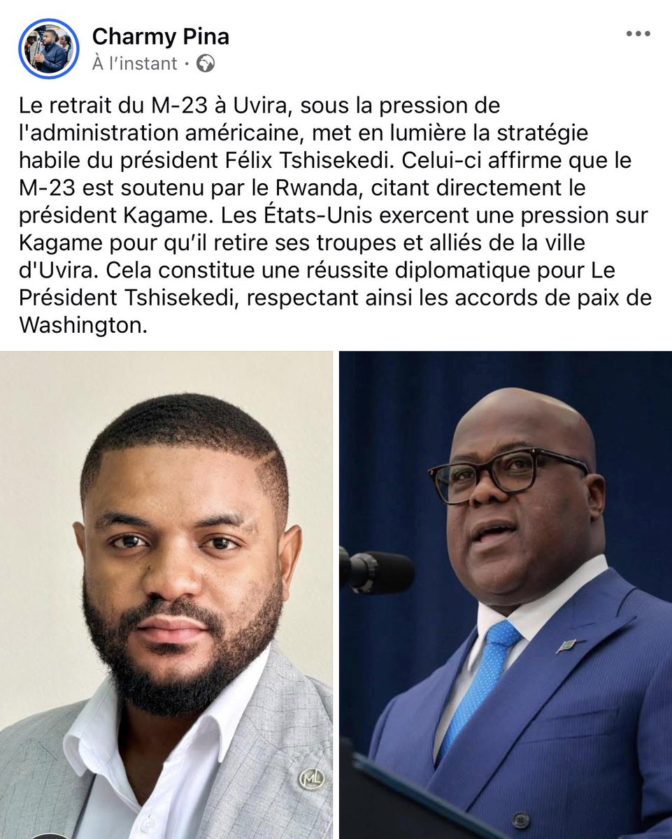 BuzzDujour5's tweet photo. Le retrait du M-23 à Uvira, sous la pression de l'administration américaine, met en lumière la stratégie habile du président Félix Tshisekedi. Celui-ci affirme que le M-23 est soutenu par le Rwanda, citant directement le président Kagame. Les États-Unis exercent une pression sur https://t.co/6QGTIHsXgL